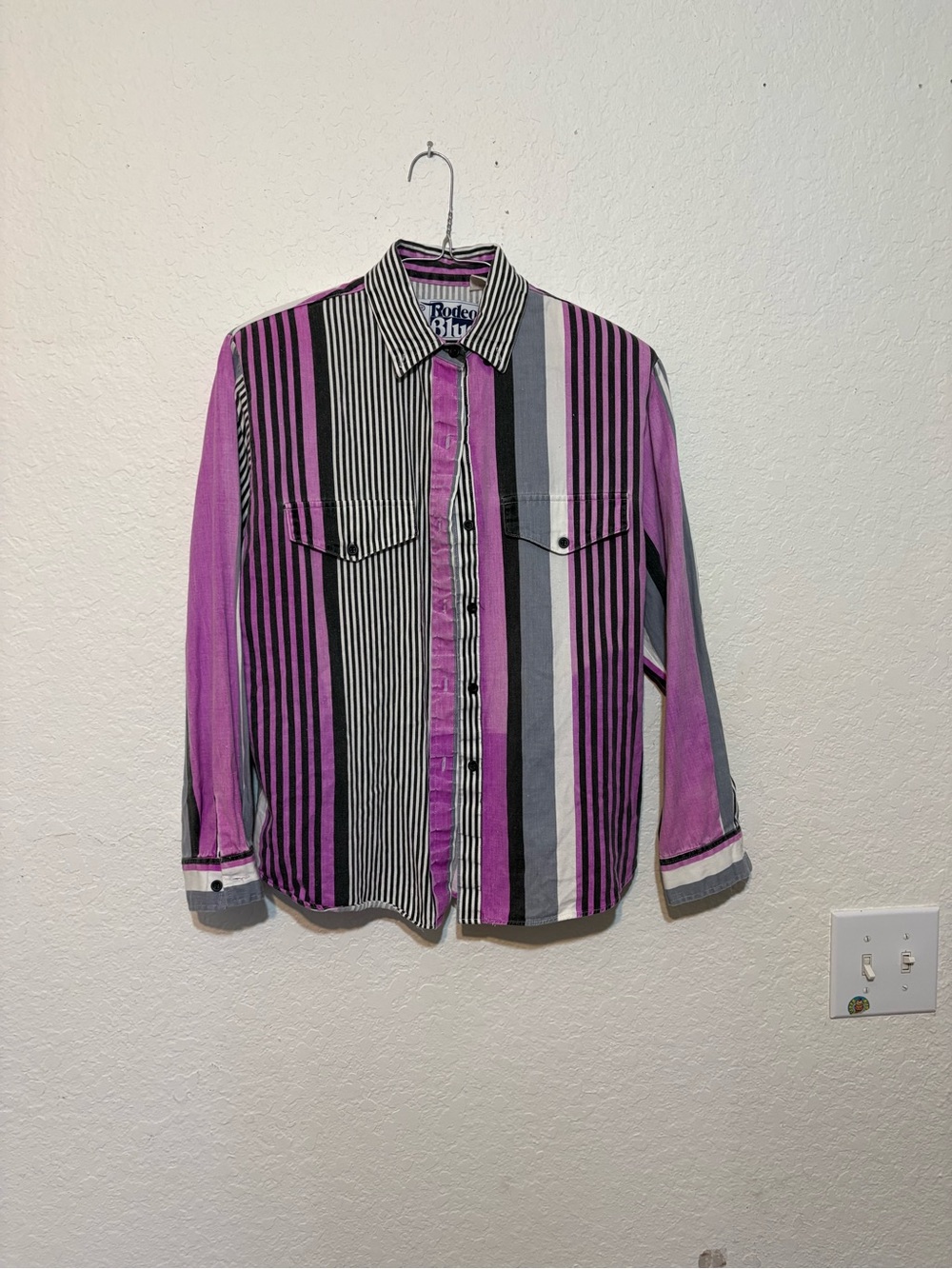 Roper Rodeo Blue Vintage Brush Popper Purple/Black Striped Button-Down Shirt